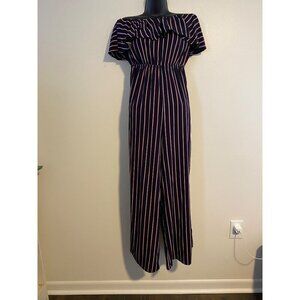 Stella Laguna Beach Womens Off-The-Shoulder Striped Jumpsuit Size S Navy & Red